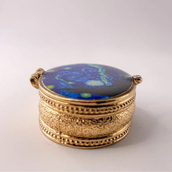 Starry Night by Vincent Van Gogh RARE Small Enamel Trinket Box with Crystal - Picture 5 of 11